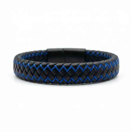 BLACK AND BLUE LEATHER BRACELET MALAGA CF