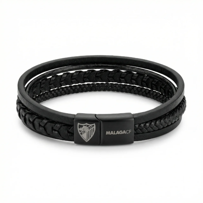 PULSERA PIEL NEGRA MALAGA CF